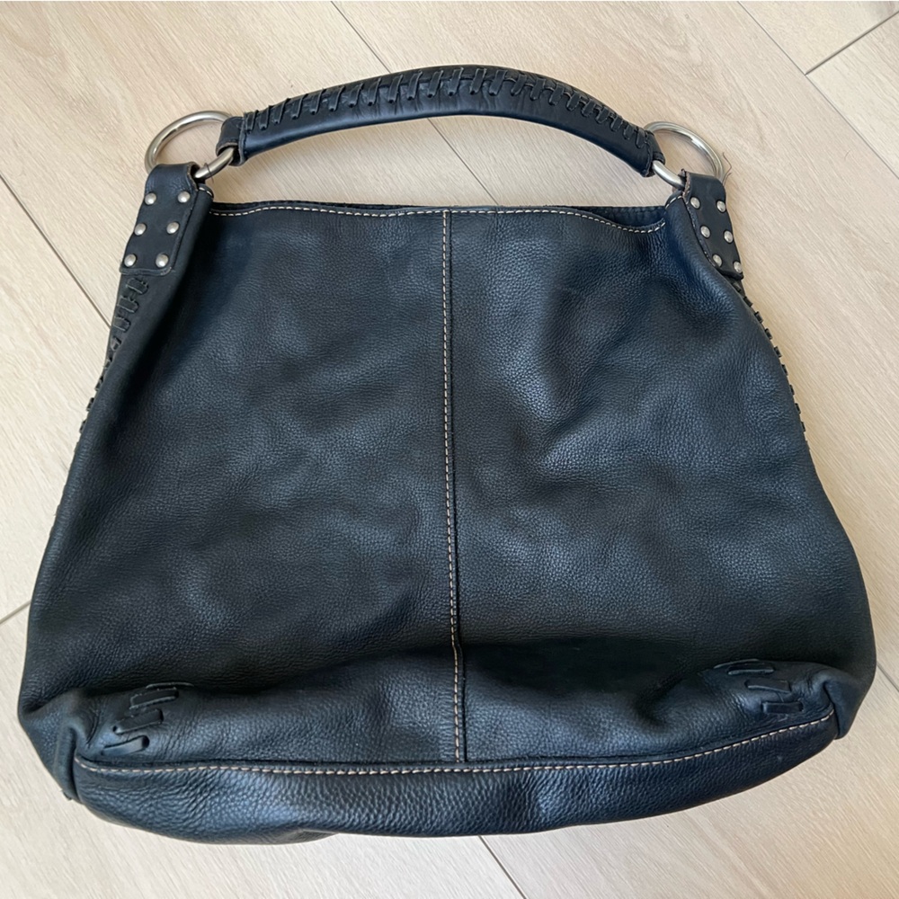 Lucky Brand Vintage Inspired Black Leather Hobo Bag Purse